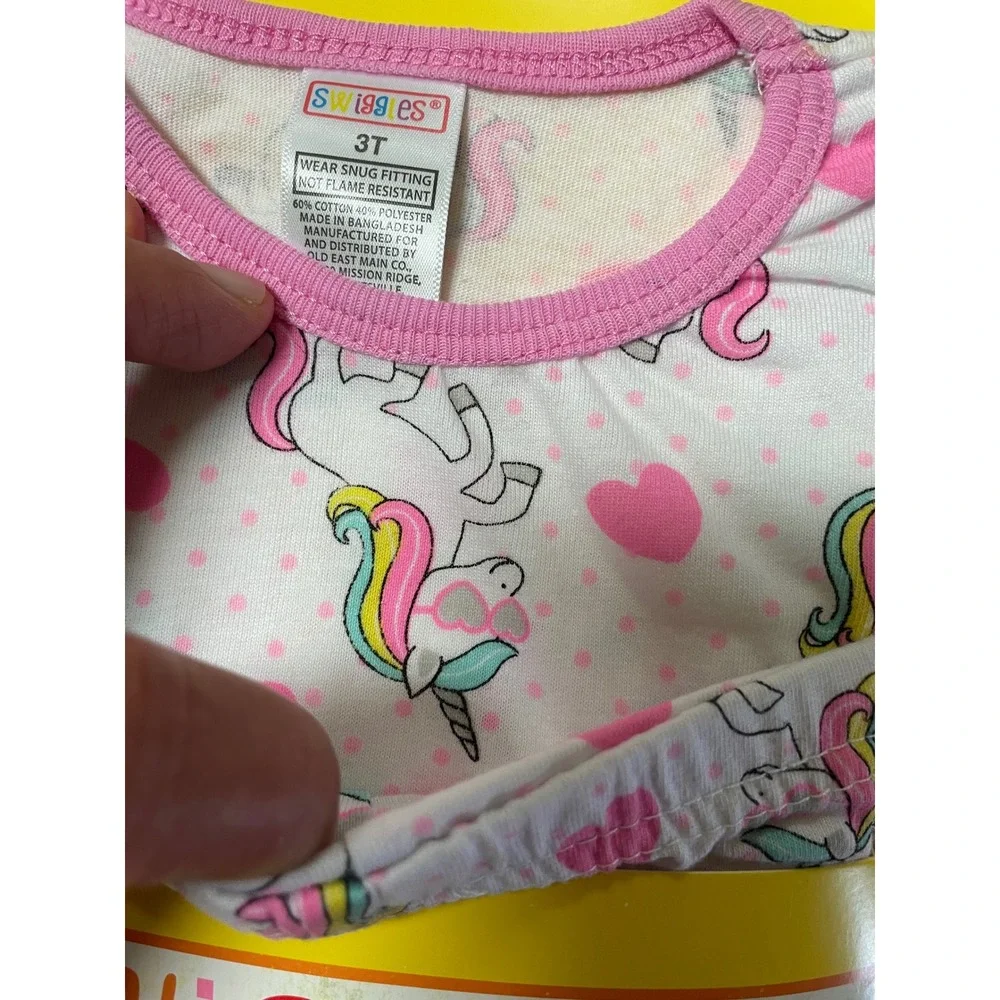 Swiggles Girls Unicorn Heart Tight‎ Fit Pajamas Set Pink White 3T New